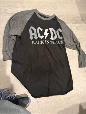 AC/DC Black Baseball Raglan Tee with Gray Sleeves